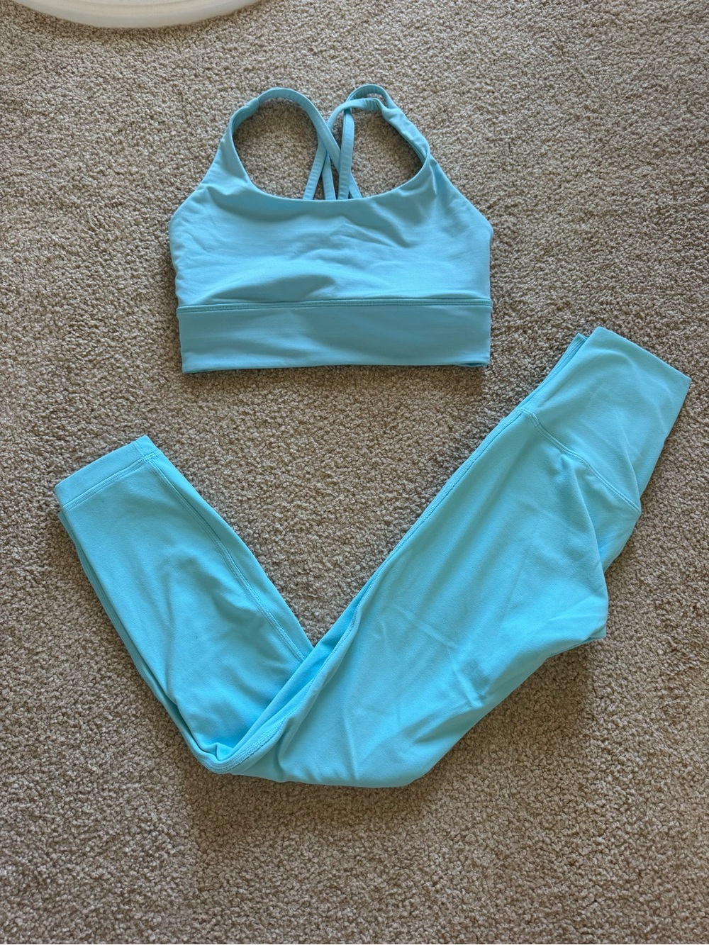 lululemon athletica Aqua Blue Strappy Sports Bra & Leggings Set